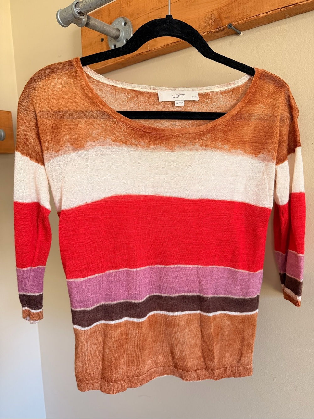 LOFT Scoop-Neck Striped Sweater in Rust, Red & Pink
